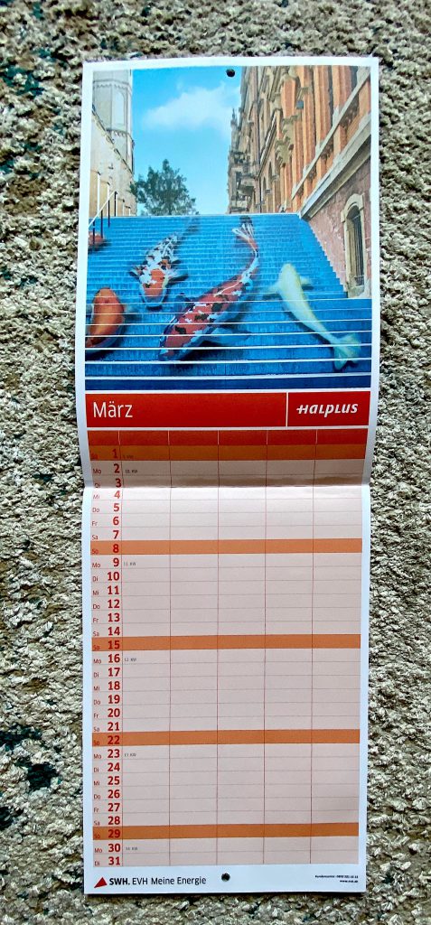 Kalenderblatt von Monat März mit Kois