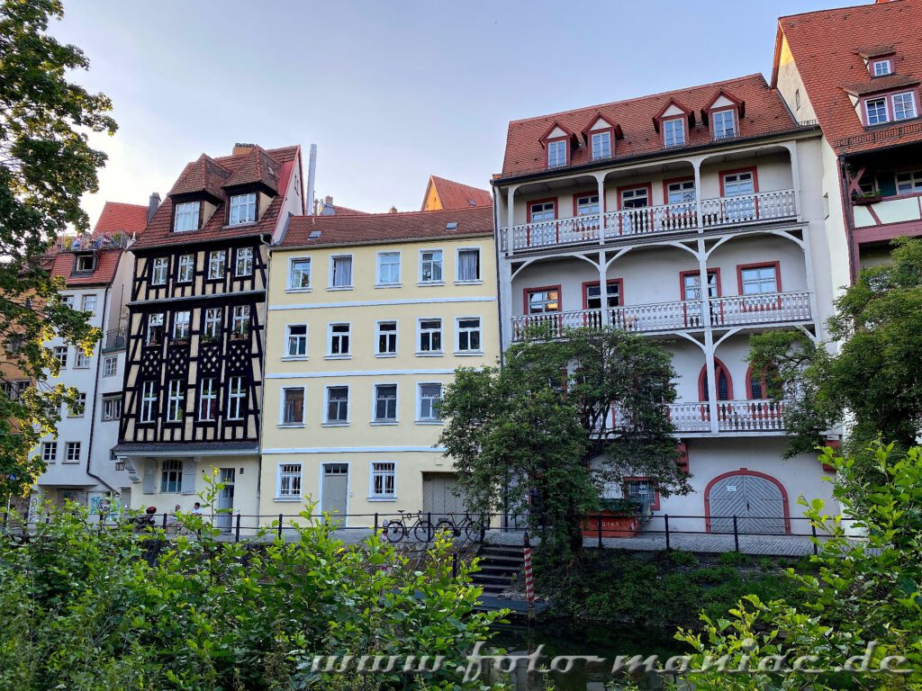 Fachwerkhäuser am Ufer der Regnitz in Bamberg