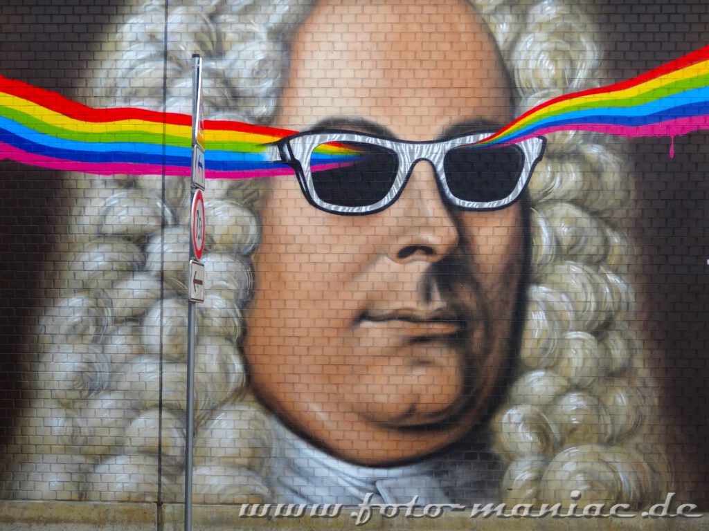 Schöne Graffiti in Halle - dazu gehört auch ein Bild von Händel