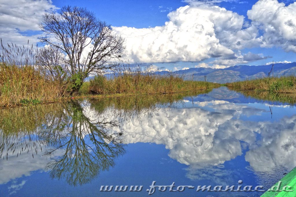 Idyllischer Inle-See mit spiegelndem Wasser