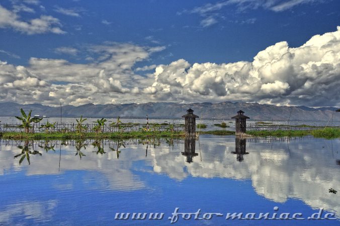 Idyllischer Inle-See unter Wolkenband