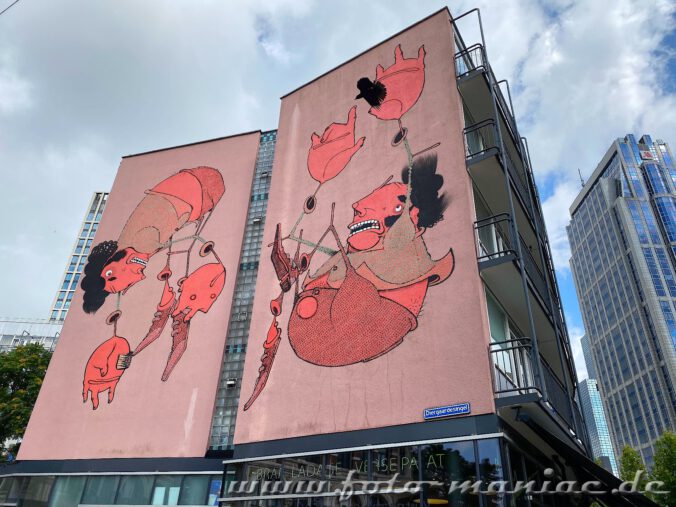 Streeart-Wandbild an einer Hauswand in Rotterdam