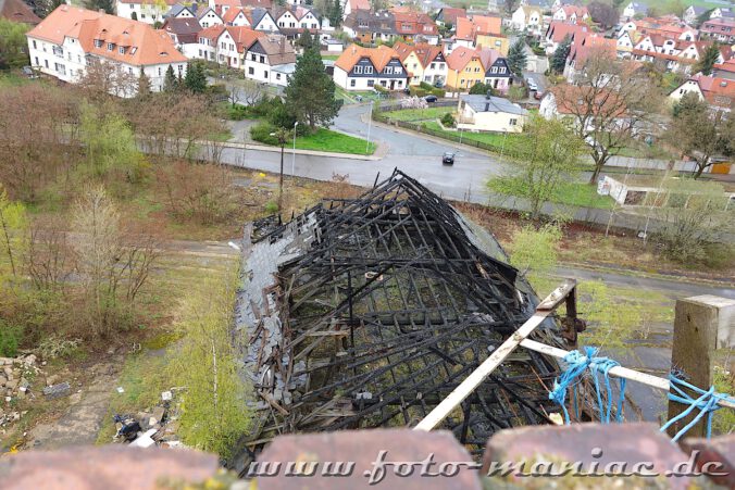 Durch Feuer zerstörtes Gebäude der verlassenen Brauerei Sternburg