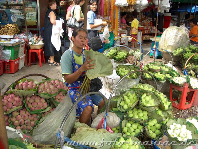 Thailands schmucke Juwelen - Blumenbinderin auf einem Markt in Bangkok