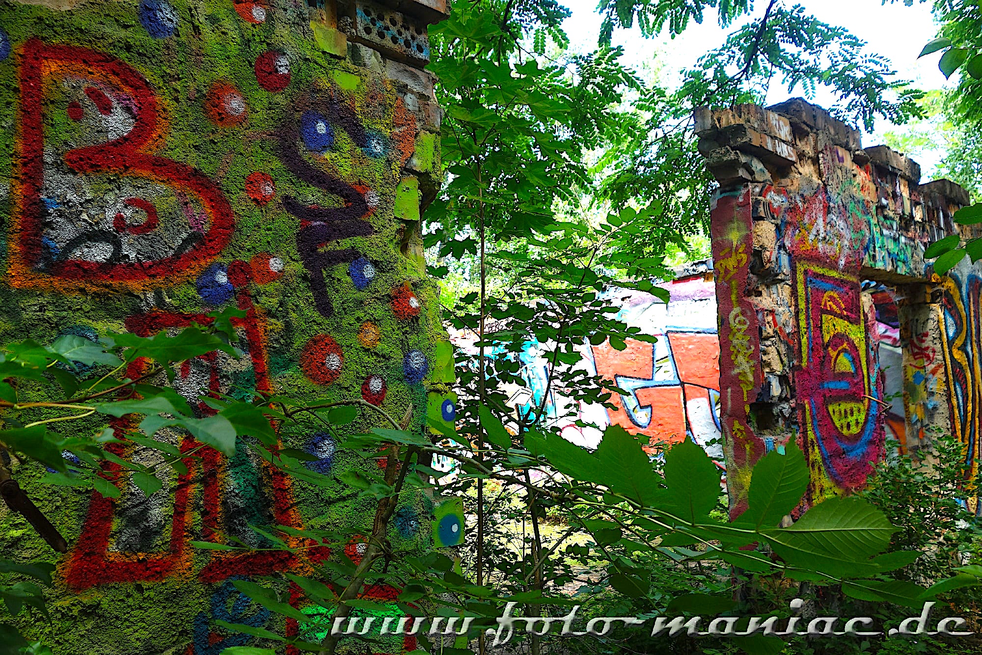 Mauern der alten Papierfabrik in Halle mit Graffiti bemalt