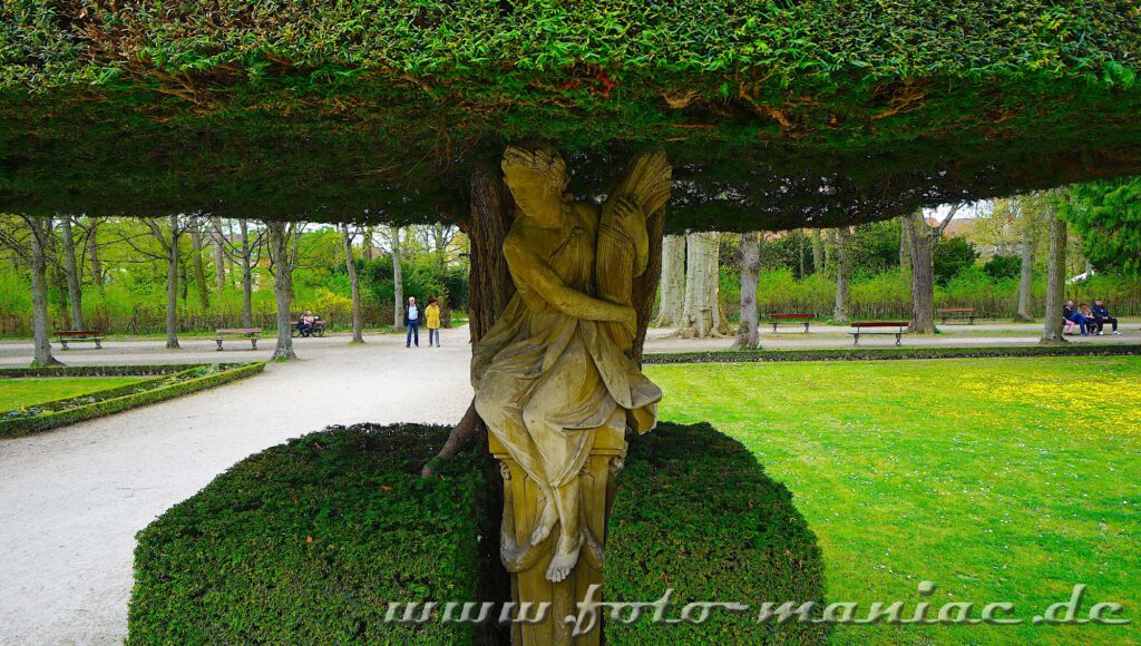 Spaziergang durch Würzburg: Skulptur unter einem Baum im Garten der Residenz