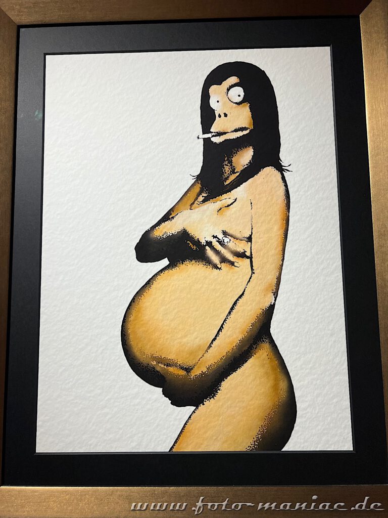 Karikatur von Demi Moore mit Babybauch und Zigarette im Mund