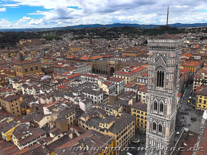 Kurzreise nach Florenz: Blick von der Dom-Kuppel auf den Campanile und einen Teil der Stadt