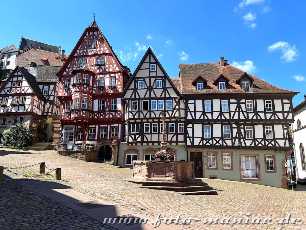 Bummeln durch Miltenberg - der Markt mit Fachwerkhäusern und Brunnen